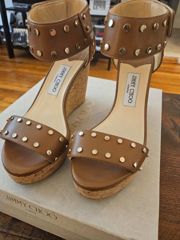 BRAND NEW Jimmy Choo "Nelly 100" Leather Wedge Sandals (Size39.5) + Original Box