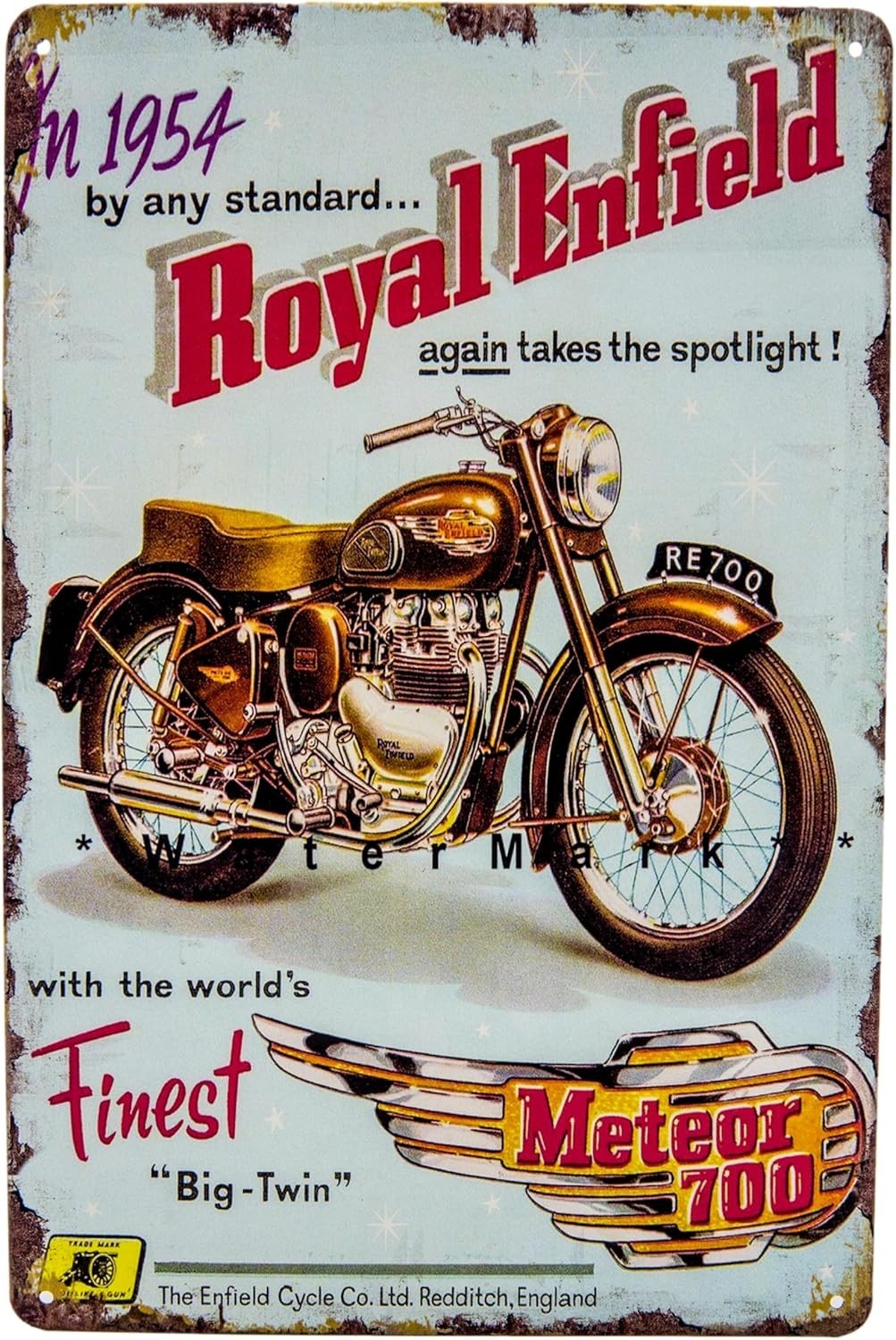 Plaque en tôle rétro Royal Enfield vintage en métal de 30x20 cm idéale pour une déco de garage