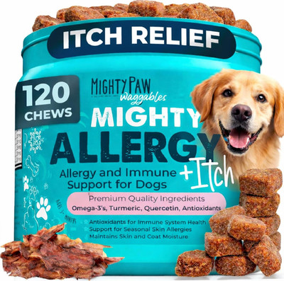 Mighty Paw Dog Allergy Chews   Anti-Itch & Immune Support, 120ct | Omega 3, Quer