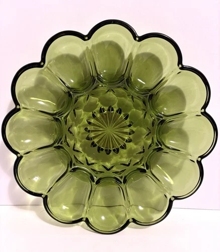 Vintage MCM 1972 Anchor Hocking Fairfield Avocado Green Deviled Egg Plate EUC