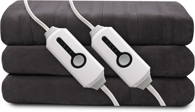 Cozy King Size Electric Heated Blanket with Dual Controllers - Dark Gray Fleece