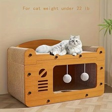 2-in-1 Cat Scratcher  Cozy Bed - Durable Cardboard Lounge Bed with Hanging Toys