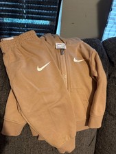 nike boys sweatsuit-12m-tan and white