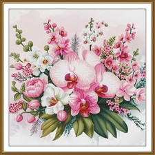 Counted cross stitch kit DIY unprinted canvas Pink flowers bouquet needlecraft