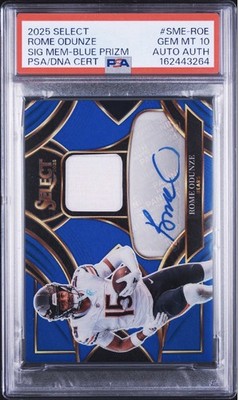 2025 Panini Select- PSA10 Pop 1 Memorabilia Rome Odunze #SME-ROE Blue Prizm /149