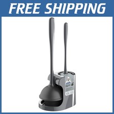Gray Toilet Plunger and Brush Set, Space-Saving Design