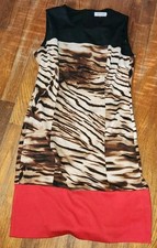 Calvin Klein Animal Print Dress Size 8 Brown Zebra Red Sheath #F3