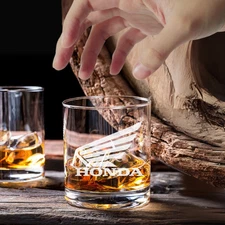 Custom Engraved Honda Motorcycle Whiskey Glass – 7 oz Old Fashioned Rocks Glass