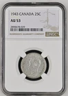 1943 Canada 25C Quarter NGC AU53 - Silver Almost Uncirculated, George VI