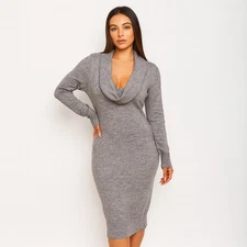 Talbots Sweater Dress Sz Small Merino Wool Long Sleeve Midi Gray Knit Warm Cozy