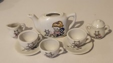 Vintage Ceramic Miniature Tot Tea Set 9 Pieces Blonde Girl Flowers
