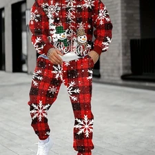 2 Men's Christmas Theme Classic Color Suit - Breathable Long Sleeve Hoodie