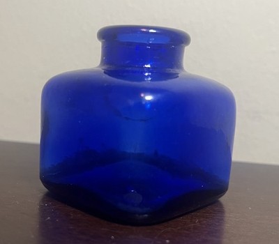 Antique Cobalt Blue 2.0  Square Inkwell  bottle Vintage Excellent Condition