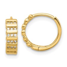 14k Yellow Gold 12mm Polished CZ Hinged Hoop Earrings