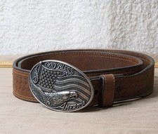 God Bless America Belt Buckle Eagle Flag Christian Cowboy Vtg 80s Nocona