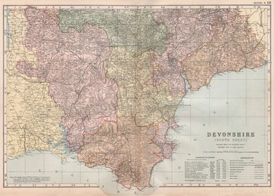 DEVONSHIRE (SOUTH) . Parliamentary divisions. Parks. Devon. BACON 1896 old map