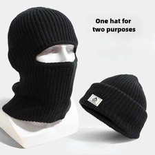 2-in-1 Winter Balaclava Beanie Knit Full Face Mask Windproof Unisex