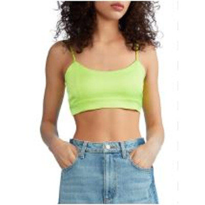 Cynthia Rowley Women's Crop Stretch Satin Sporty Top Neon Yellow NWT $175 Sz M