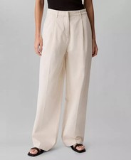 Calvin Klein Women's Cotton-Linen Trendy Pleated Wide-Leg Pants Casual Modern 30