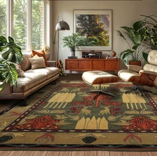 Multi Size Green Hand Tufted Arts & Crafts/Mission William Morris Wool Area Rug