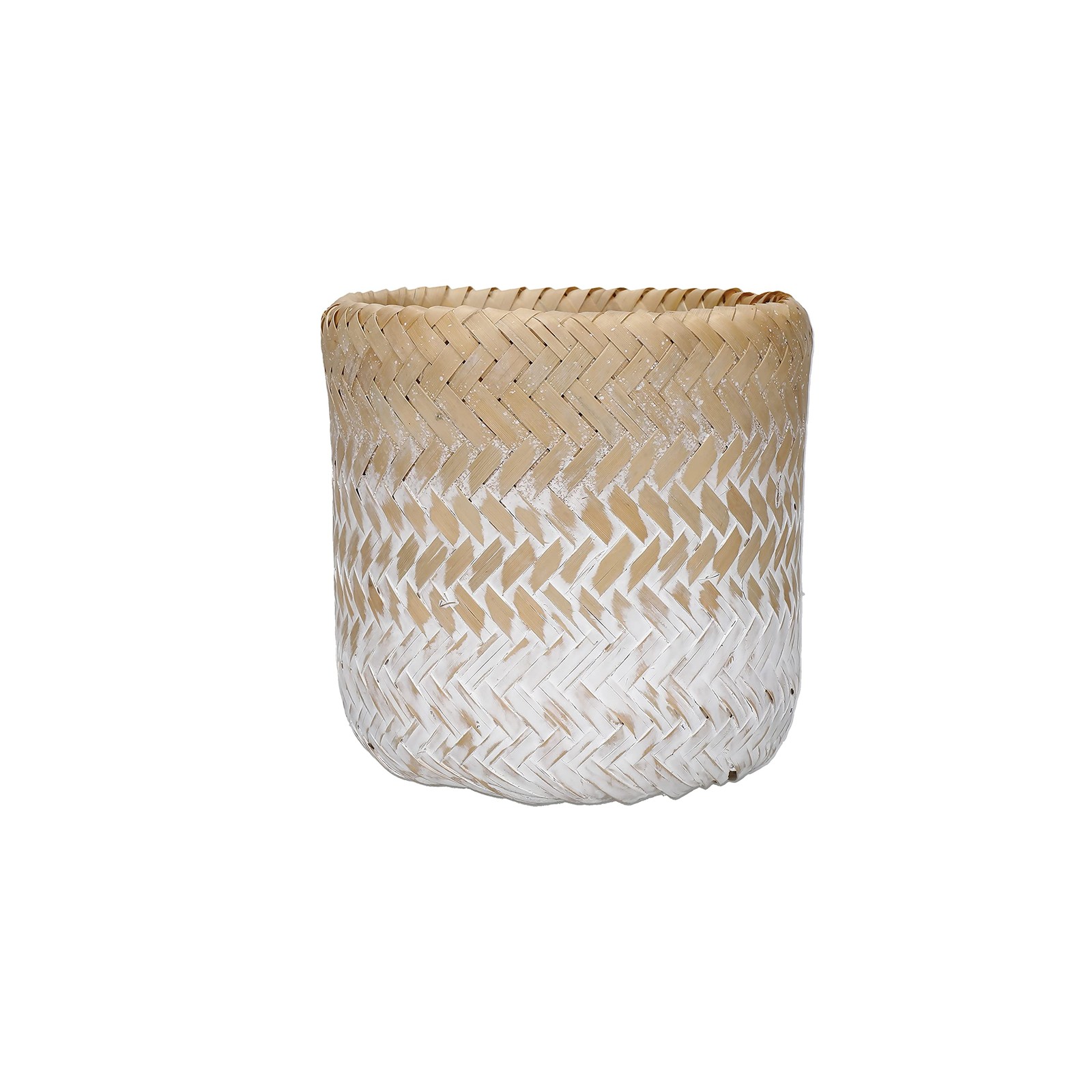 Pot de fleurs en bambou tressé blanc et beige pour mini plante