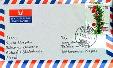 O) 2023 NEPAL, ERROR PERFORATION, FLOWERS, COVER CIRCULATED