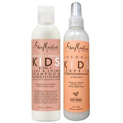 Shea Moisture Coconut&Hibiscus Kids 2-in-1 Shampoo und Conditioner&Leavein Milk 