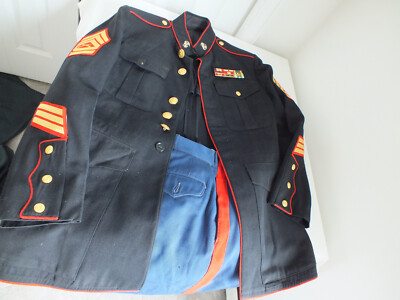 Vtg Military USMC Marine wool dress blues set w/pins patches COAT JACKET  PANTS | eBay