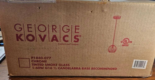 George Kovacs Exposed 1-Light Chrome Mini Pendant, Tinted Smoked Glass P1840-077 - Picture 2 of 3