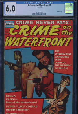 CRIME ON THE WATERFRONT #4 - CGC-6.0, OW-W - Painted cover - Avon - Golden Age