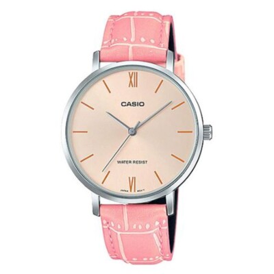Casio LTP-VT01L-4B Damen Analog Quarz Uhr | Pfirsichfarbenes Zifferblatt | Ro...