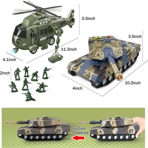 Friction Power Military Toy Boys Army Tank Helicopter Truck Lights Sounds Gift - Picture 4 of 5