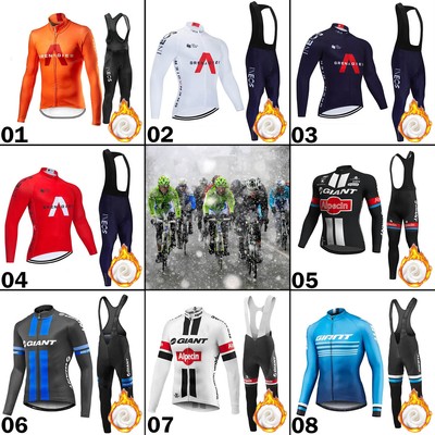 Herren Radtrikot Set Fleece Langarm Winter Radfahren Anzug Gepolsterte Hose