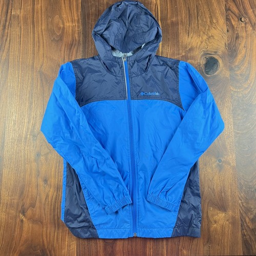 Columbia Windbreaker Full Zip Jacket Hoodie Youth Size Medium 10-12 Blue Boys