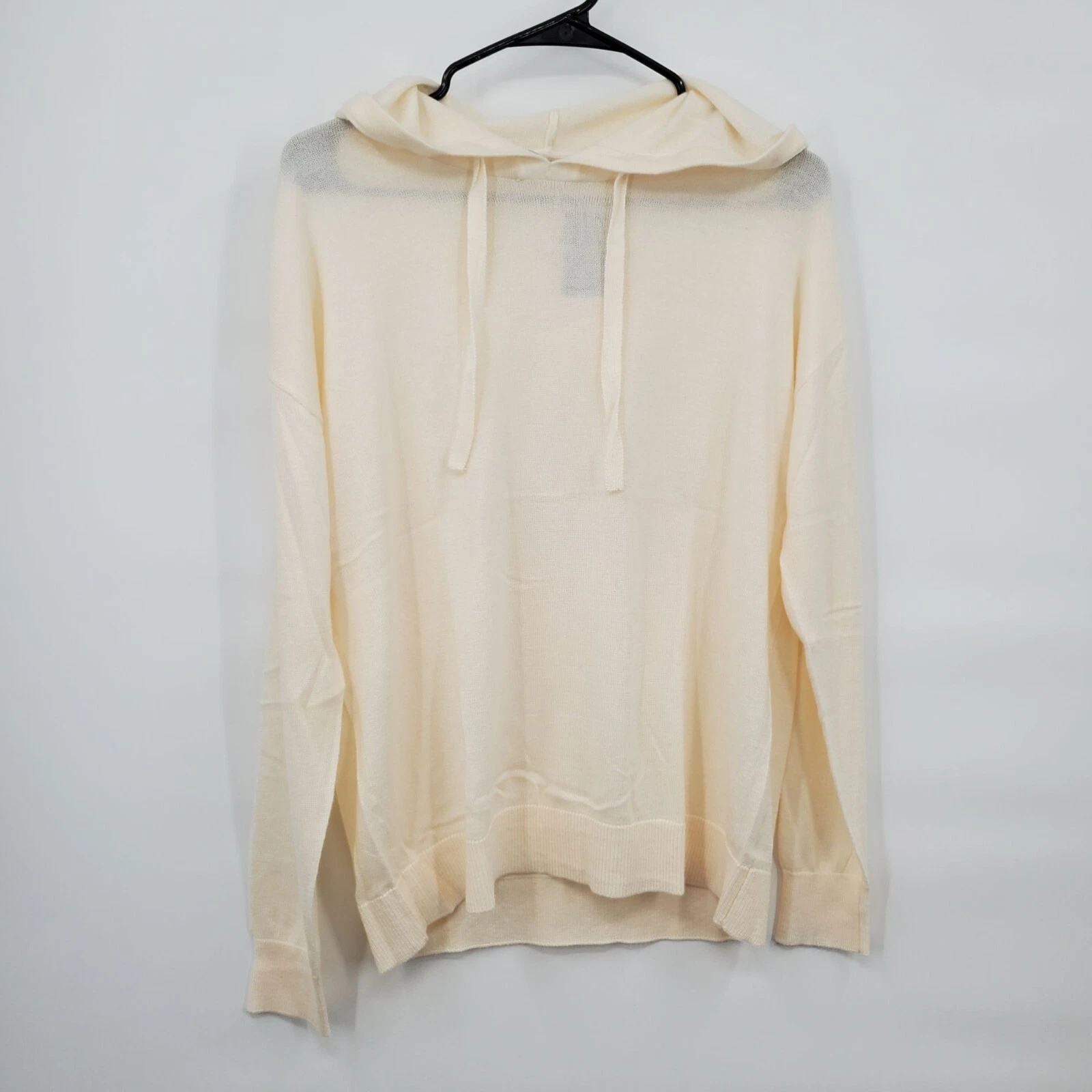 OFF WHITE Felpa con cappuccio mista cashmere Member's Mark oversize premium small donna nuova con etichette crema