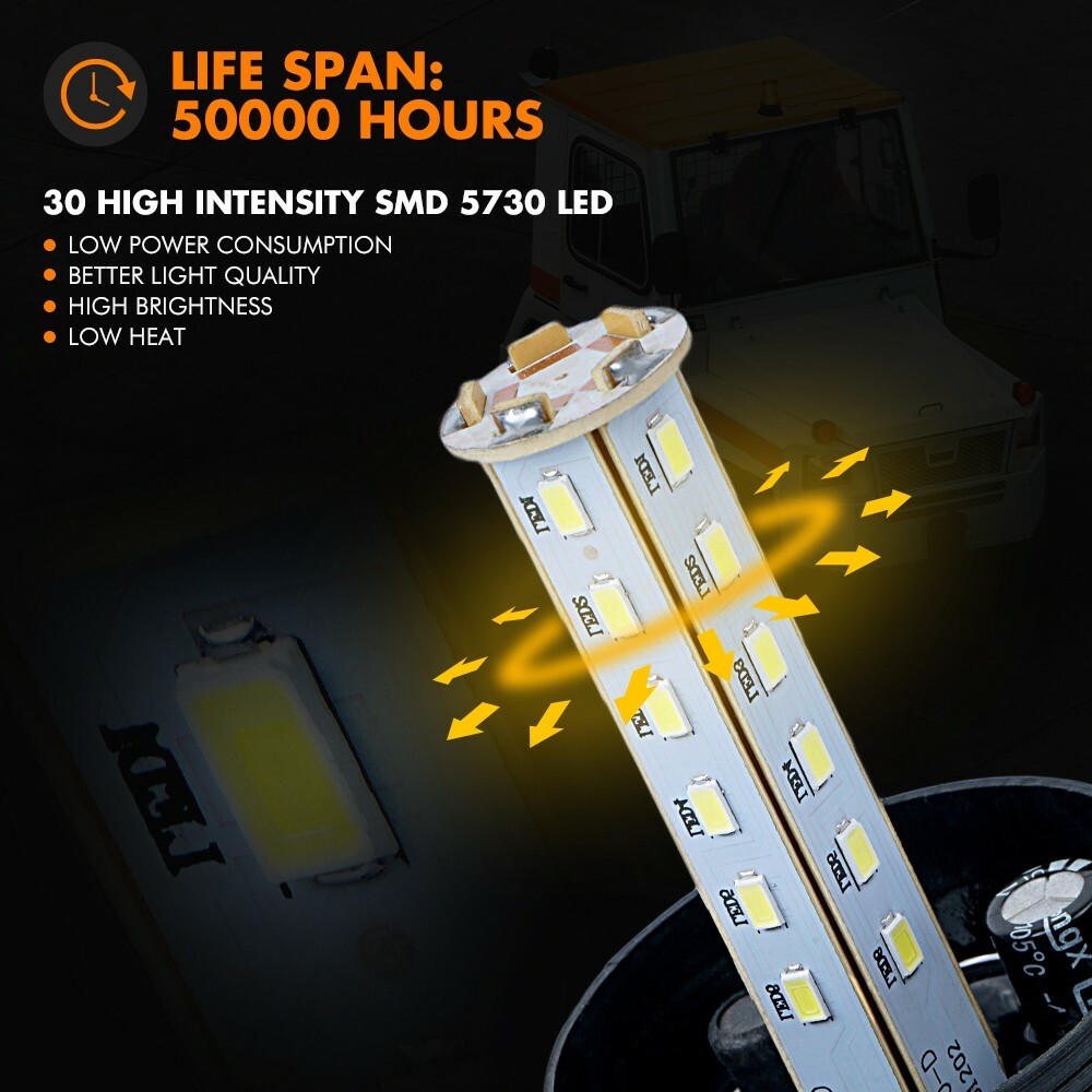 Xprite 30 LED Tow Truck Beacon Light - Orange Emergency Warning Light For Forklifts