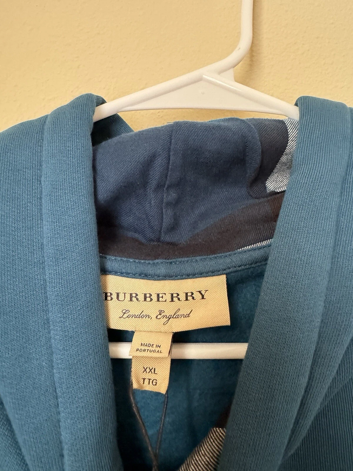 Felpa con cappuccio Burberry London nuova Claredon blu Nova logo a scacchi XXL