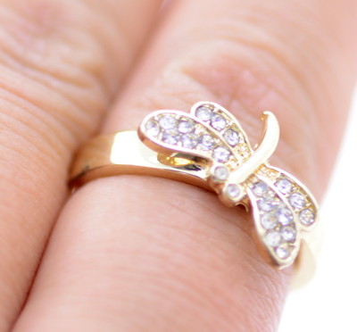 Gold- und klarfarbiger Libellenring mit Kristall, UK Größe Q