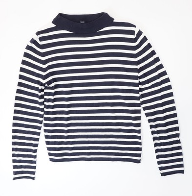 comma Damen Pullover Gr.36 schwarz gestreift Stehkragen -P660