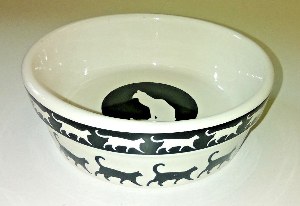 Cat Walk Bowl Dish Stoneware Ceramic 5 inch Signature Black White