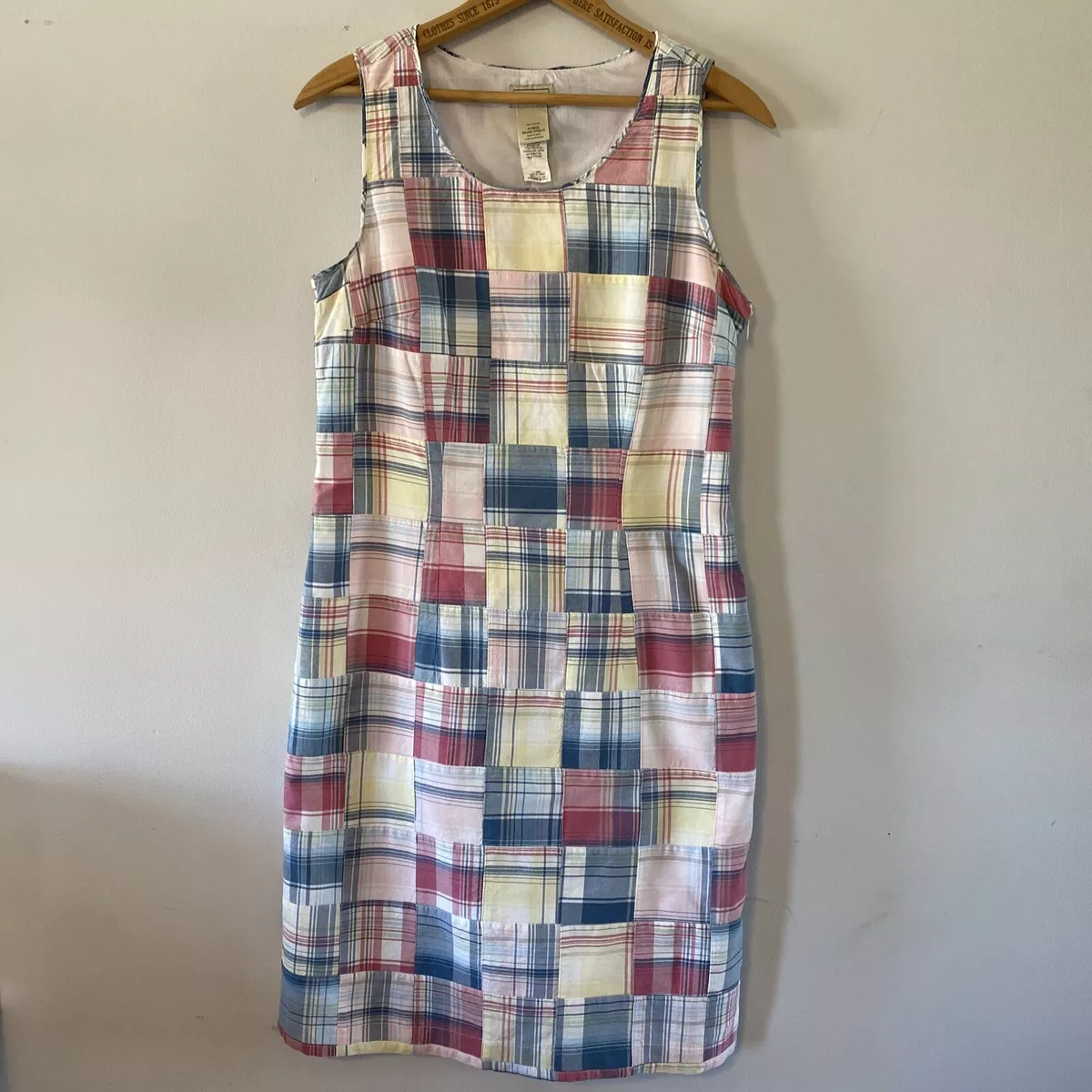 LL Bean Women’s Madras Plaid Patchwork Dress Sleeveless VNeck Multicolor Size 4