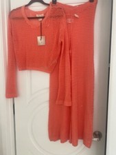 HAPPILY GREY Crochet Knitted Pants 2 Piece Set Long Sleeve Top SZ:M Super Cute