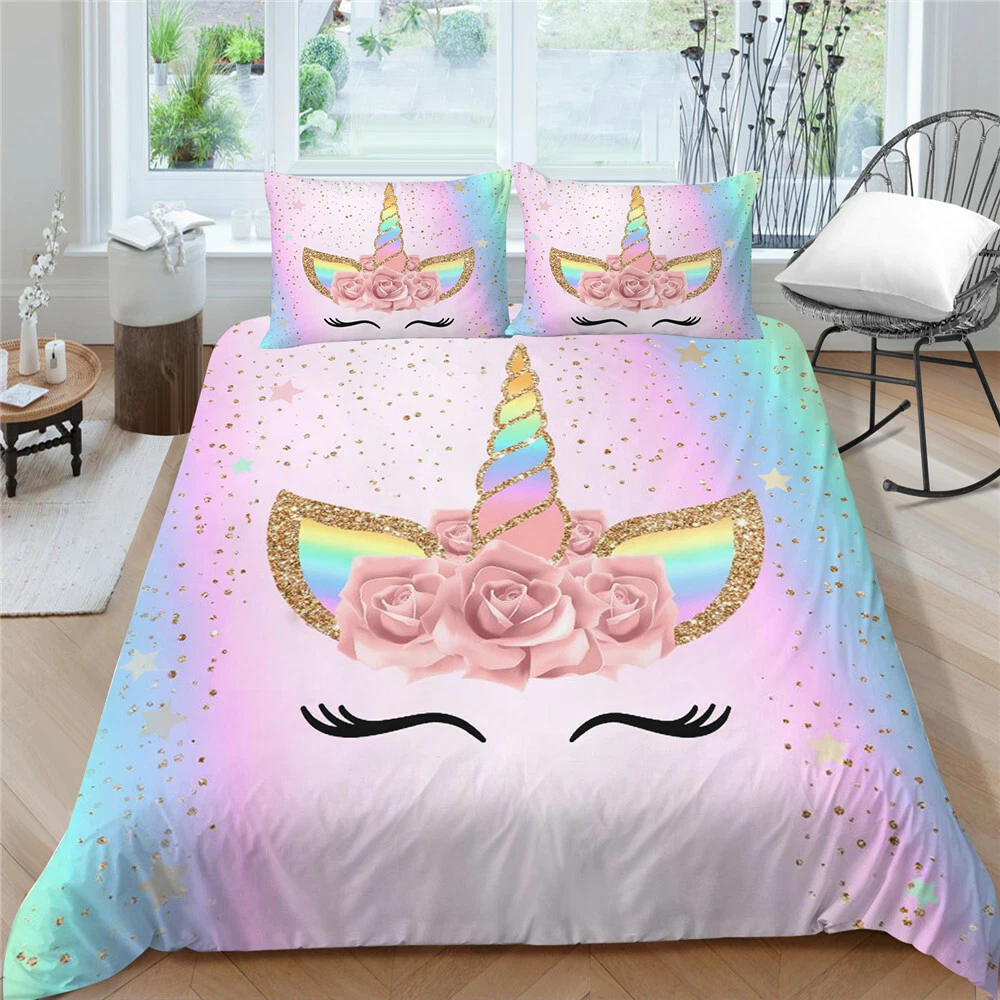 Unicorn Bedding Sets Flower Girl Comforter Sets Cartoon Unicorn Duvet Covers