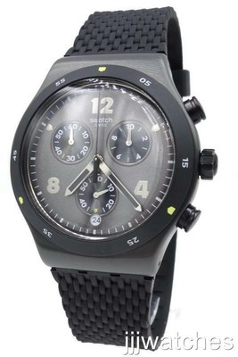 Swatch Darkbark Watch YVB406 Analogue Chronograph Silicone Black 