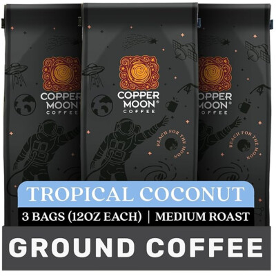 Copper Moon Coffee, Tropical Coconut, Medium Roast, Ground, 3 x 12 oz
