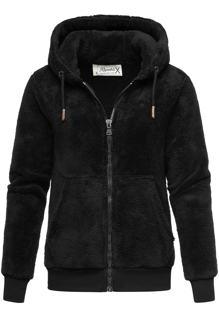 Damen Teddy Sweatjacke Plüsch Hoodie Pullover Zipper Jacke RD-015