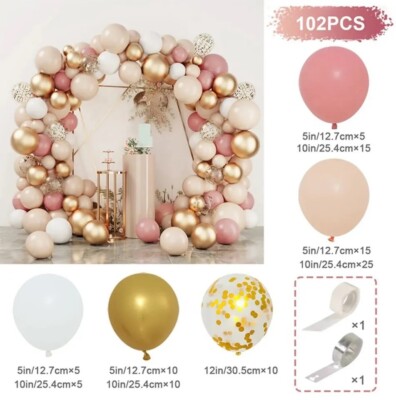 102tlg Retro Rosa Ballonbogen Set Luftballons Girlande Geburtstag Hochzeit Party Set