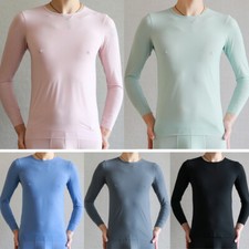 Men Ice Silk Undershirt Long Sleeves Tops Seamless Thin Base Layer T Shirt