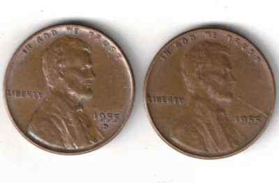 1955-D & P Circulated Business Strike Copper Two One Cent Coins!