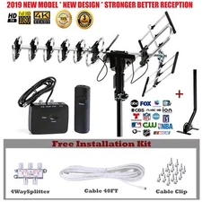 Outdoor 4K Antenna 200 Miles with Motorized Rotation Installation Kit + J Pole